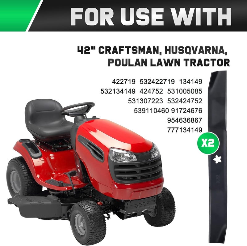Grasscool 422719 134149 Mulching Blades with 5-Star Mounting Pattern for Craftsman LT1000 LT2000 42 inch Deck Riding Lawn Mower Tractor Replace 532134149 424752 138971 - Image 2